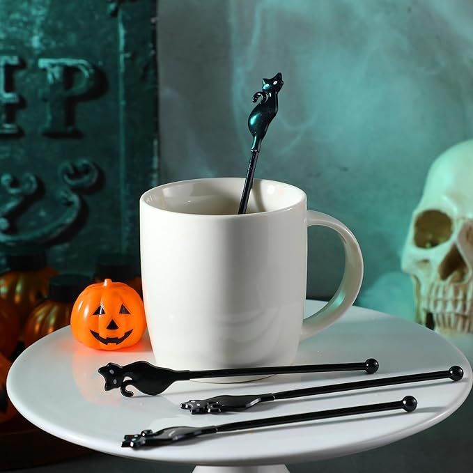 30 Pcs Halloween Swizzle Sticks Plastic Coffee and Cocktail Stirrers Fall Thanksgiving Drink Stirrers Cocktail Mixers for Halloween Fall Autumn Party Tea Coffee Bar Decoration(Black Cat)