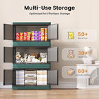19Gal Collapsible Storage Bins with Lids & Wheels - 4 Pack Stackable with Doors, Heavy-Duty Plastic Containers for Home/Office, Green