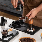 Espresso Tamping Mat, Coffee Tamper Mat, Food Grade Silicone 10.43″×5.63″ Portafilter Mat for Barista Espresso Machine Acceessories, Waterproof Heat Resistant Tamp Station for counter (Black)