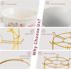 20-Pieces Porcelain Bone china Tea Sets,Gold Rim Coffee Set with Golden Metal Rack,Tea Gift Sets for Home&Party(003)