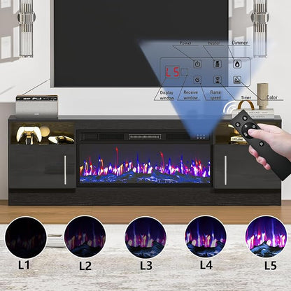 PRETZI Fireplace TV Stand with 36" Fireplace Up to 80" TVs, Remote Control - Image 4