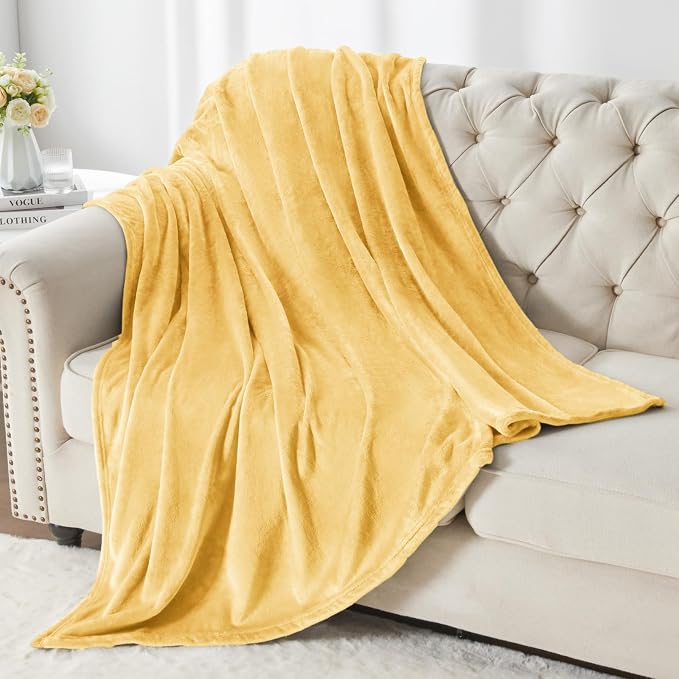BEDELITE Fleece Blanket Soft Plush Twin Size Blanket Cream Yellow 60"x80" | - Image 6