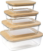 Natural Acacia Lids Set for Food Storage Glass Containers (4pcs) - Lids are compatible with all Glass Food Storage Containers Sets