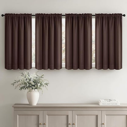 MIULEE Set of 4 Dark Brown 45 Inch Short Blackout Kitchen Window Curtains | - Image 2