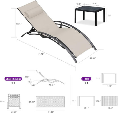 PURPLE LEAF Patio Oversized Chaise Lounge Chair Set - Image 8