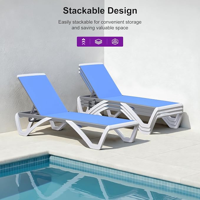 PURPLE LEAF Patio Chaise Lounge Chair Outside Aluminum Plastic Stackable - Image 4