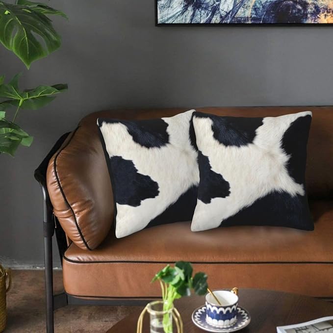 Western Cow Print Black and White Pillow Covers 20x20 Set of 2, Cowfur Print - Image 7