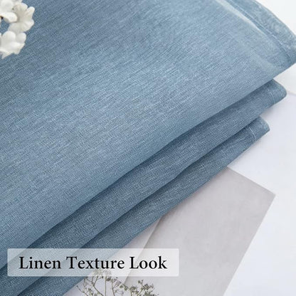 MIULEE Semi Transparent Dusty Blue Linen Textured Sheer Curtains 54W×108L | - Image 2