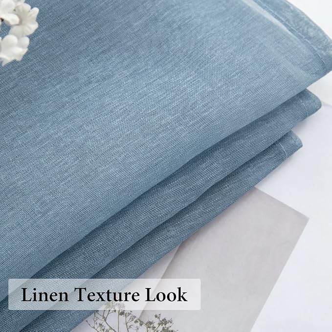 MIULEE Dusty Blue Linen Textured Semi-Sheer Curtains 42W×45L Kitchen | Semi - Image 3