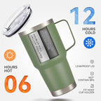 30 oz Tumbler with Handle and Lid, Stainless Steel Tumblers Bulk Double Wall Vacuum Insulated Travel Mug Leak Proof Cup Keep Drinks Cold and Hot Army Green, 4 Pack