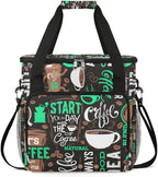 Turquoise Start Your Day With Coffee Coffee Maker Carrying Bag, Coffee Machine Travel Storage Tote Bag Compatible with K-Mini or K-Mini Plus, Portable Single Serve Coffee Brewer Case with Pockets