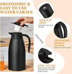Norme 2 Pcs Thermal Coffee Carafe Insulated Stainless Steel Coffee Carafe for Hot Liquid Vacuum Thermal Pot Creamer Pitcher Dispenser with Brushes Keeping Hot Water Milk(Black)