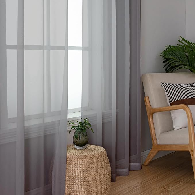 Simplebrand Grey Sheer Curtains 72 Inches Long 2 Panels - Image 2