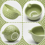 Matcha Whisk Set, 7 Pcs Matcha Kit, Ceramic Matcha Set Includes Matcha Bowl with Spout, Matcha Whisk and Holder, Bamboo Scoop, Scoop Rest, Sifter and Tea Towel (Matcha Green)