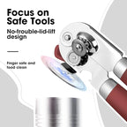Beneno Can Opener Manual with Magnet, Hand Held Heavy Duty Can Opener with Durable Sharp Blade Smooth Edge, Big Effort-Saving Knob, Soft Grip Rubber Handle, Multifunctional Bottle Opener, Red