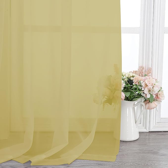 Chyhomenyc Mustard Yellow Sheer Curtains 96 inches Long 2 Panels, Light - Image 7