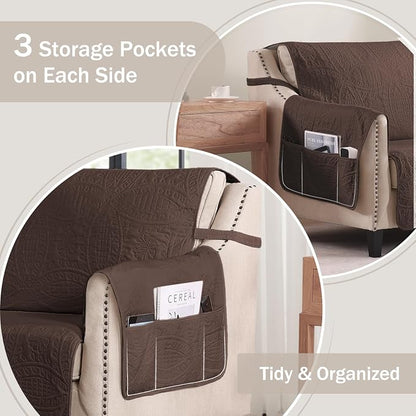 Quilted Sofa Slipcovers with Pockets, Medallion Designed Anti-Slip Couch Covers - Image 4
