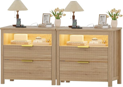 HNEBC Nightstand Set of 2 with Gun Drawer, Nightstands with Hidden Compartment by HNEBC