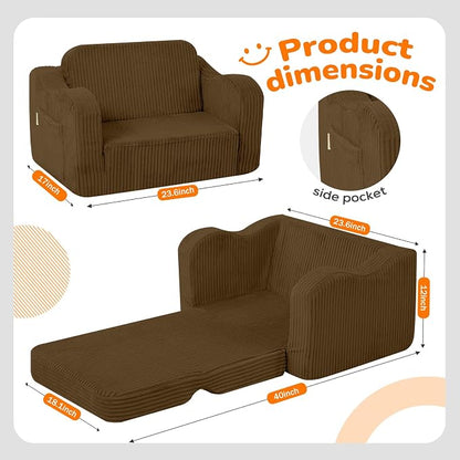 MeMoreCool Toddler Couch, 2-in-1 Corduroy Kids Couch Fold Out to Lounger - Image 3