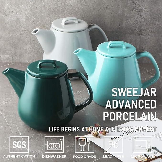 Sweejar 40oz Tea pot with Removable Stainless Steel Infuser,Dishwasher Safe Tea Pots for Loose Tea,Tea Pots with Infuser for Chrismas Women Gift(Jade)
