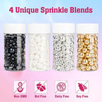 Twisweet Edible Pearl Sprinkles for Cake Decorating 12oz, Gold Silver White and Black Pearls Mix Sugar Sprinkles for Baking, Cake Topper Ice Cream Cupcake Cookie Dessert Decorations Birthday Wedding Valentines Christmas Supplies