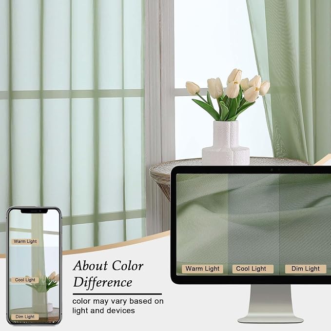 Sage Green Sheer Curtains 84 Inches Long 2 Panels Set - Image 7