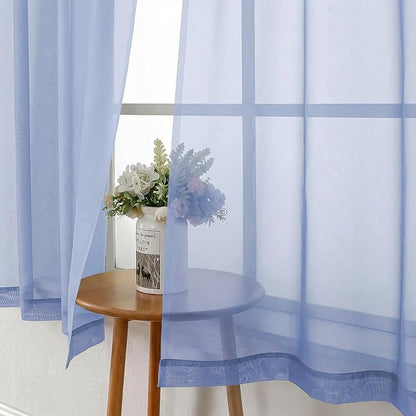 Denim Blue Sheer Curtains 63 Inch Length 2 Panels, Light Filtering Voile - Image 4