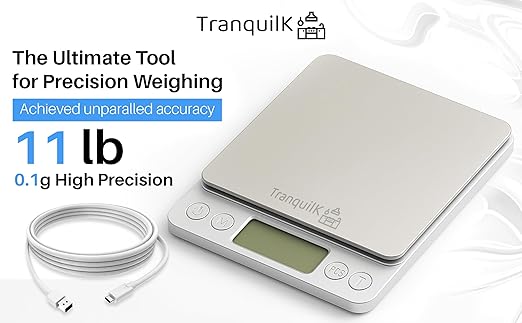 Rechargeable Digital Food Scale for Kitchen with Gram and Ounce – Smart Kitchen Scale for Food Products, Baking, Sourdough Bread Making, Cooking, Weight Loss, Jewelry & Packages (0.1g/5kg)