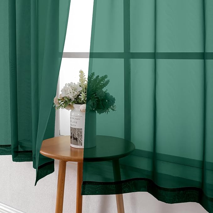 Hunter Green Sheer Curtains 54 Inch Length 2 Panels, Voile Light Filtering - Image 7