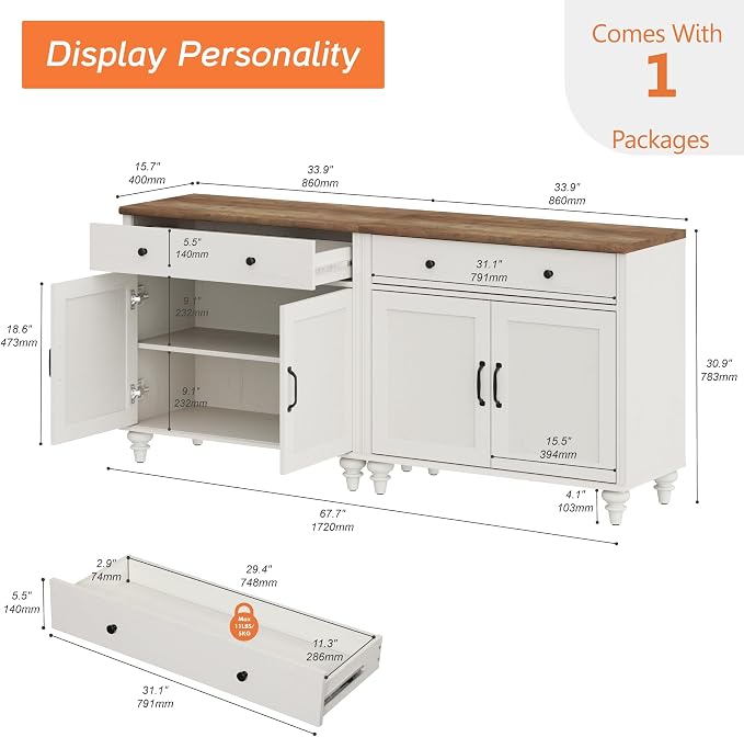 WAMPAT Farmhouse TV Stand for 75 inch TV - Image 2