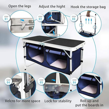 Folding Camping Table with Storage Compartment Aluminum Lightweight Camp - Image 7