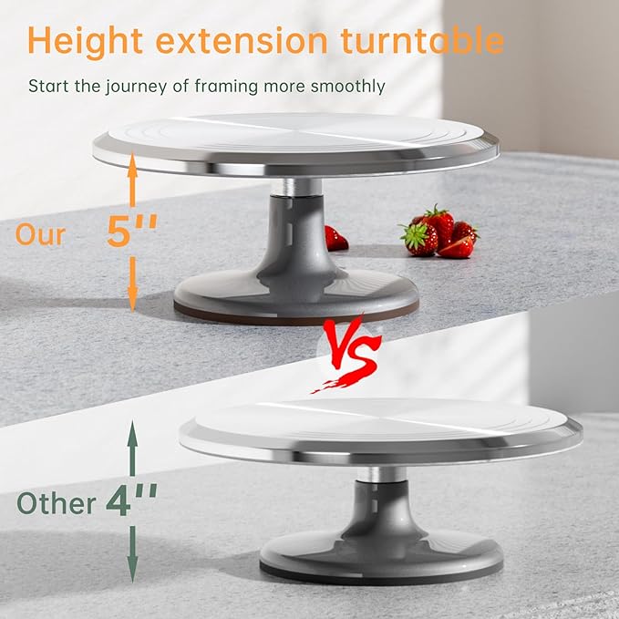 12 Inch Round Aluminum Tall Revolving Cake Decorating Stand,Cake Turntable, Rotating Cake Stand,Cake Spinner Turntable for Decorating,Cake Turntable for Decorating,Professional Cake Decorat Spin Kit