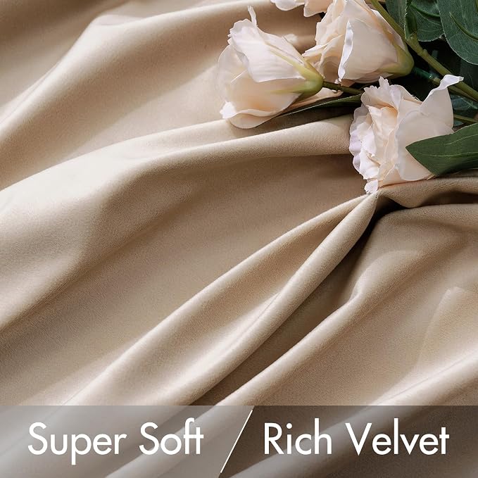 MIULEE Velvet Curtains 52x63 inches 2 Panels Camel Beige Blackout Curtains | - Image 4