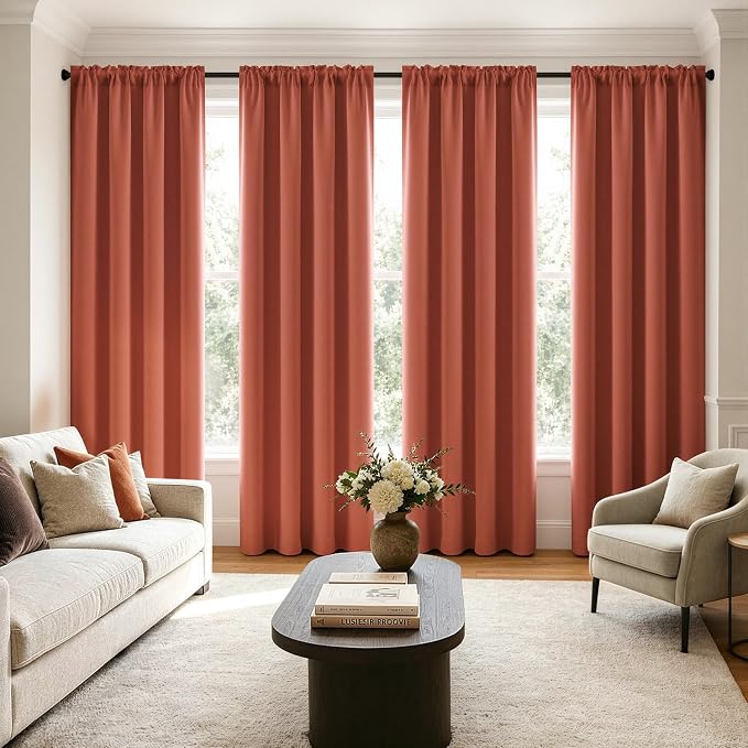 MIULEE 84 Inch Length Burnt Orange Blackout Bedroom Curtains Set of 4 | Thermal by MIULEE