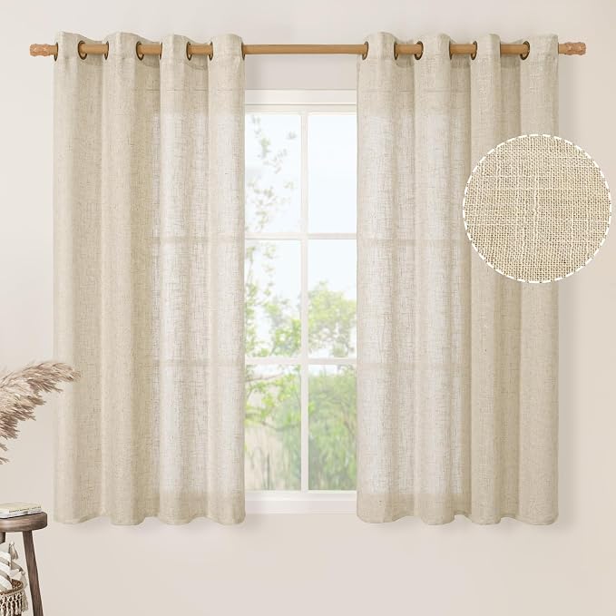 Semi Sheer Linen Curtains 48 Inches Long by LAMIT