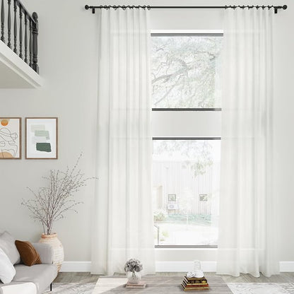 Linen Off White Curtains 132 inch Extra Long - Image 2