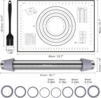 Rolling Pin and Silicone Pastry Mat Set, Adjustable Stainless Steel Dough Roller Pin with Silicone Brush for Pizza, Pie, Cookie, Pasta and Bread (Grey, 16.1 '')