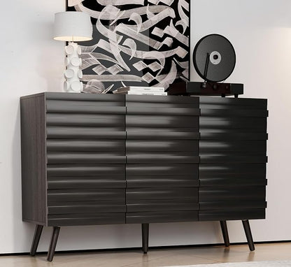 Fluted Storage Unit Cabinet, Modern Black Console Cabinets by Lovinouse