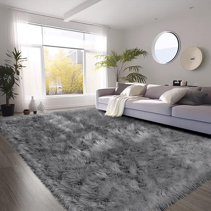 SERISSA 8x10 Fluffy Grey Faux Fur Area Rug - Image 2