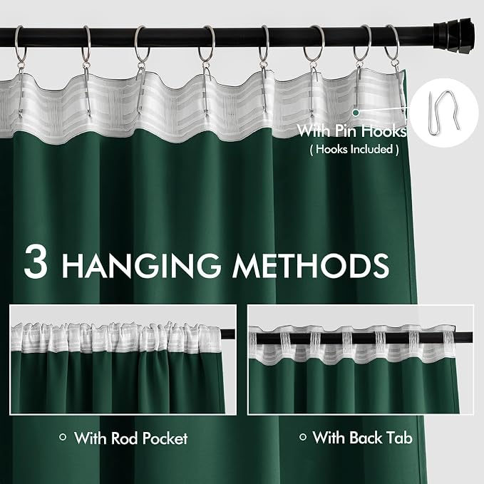 MIULEE Christmas Hunter Green Back Tab Blackout Curtains 52"x102" 2 Panels | - Image 3