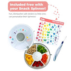 GoBe Kids Small Snack Spinner Flip Bundle with Hand Strap and Sticker Sheet - Reusable Snack Container with 5 Compartment Dispenser and Lid | BPA/PVC Free | Dishwasher Safe | No Spill- GoBe Grey