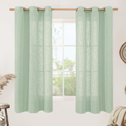 Fresh Green Linen Sheer Curtains 63 Inch Length by LAMIT