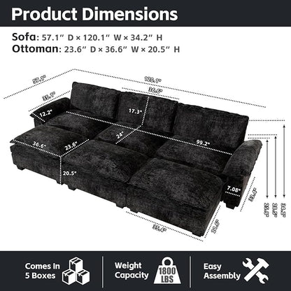 mestyl Modular Sectional Sofa Comfy Cloud Couch, 3 Deep Seat Sleeper Sofa Couch - Image 2