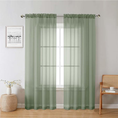 Sage Green Sheer Curtains 78 Inches Long 2 Pcs, Modern Solid Voile Light by Lecloud