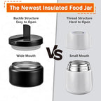 13.5oz Kids Jar for Hot Food, Insulated Vacuum Food Jar with Buckle Lid, Stainless Steel Wide Mouth Leak Proof Insulated Lunch Container for School Picnic Travel, Black