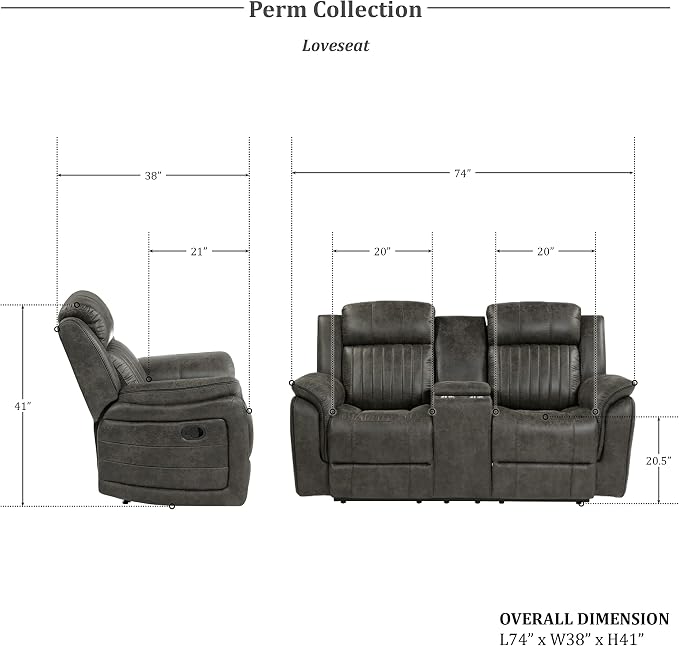 Lexicon Recliner Living Room Set, Home Theater Seating, Manual Polished - Image 10
