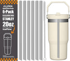 ALINK Stainless Steel Straws Compatible with Stanley Iceflow 20oz Flip Tumbler, 6 Pack Reusable Metal Straws for Stanley Ice Flow 20oz Cup Lid Only, Plus Straw Cleaner Brush
