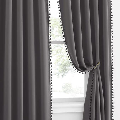 NICETOWN 2 Panels Blackout Curtains, Rod Pocket Pom Pom Curtains Panels by NICETOWN