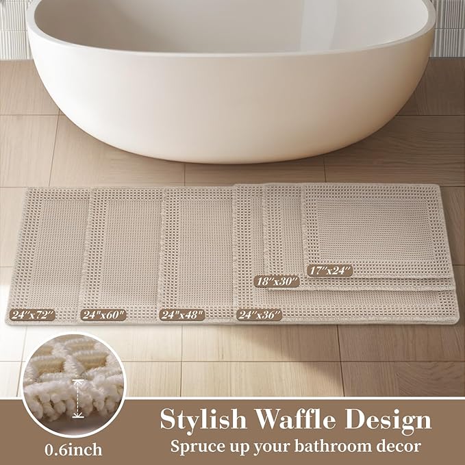 RESARE Waffle Bath Mat for Bathroom Non Slip Bathroom Rugs 17x24 Pale Beige | - Image 5