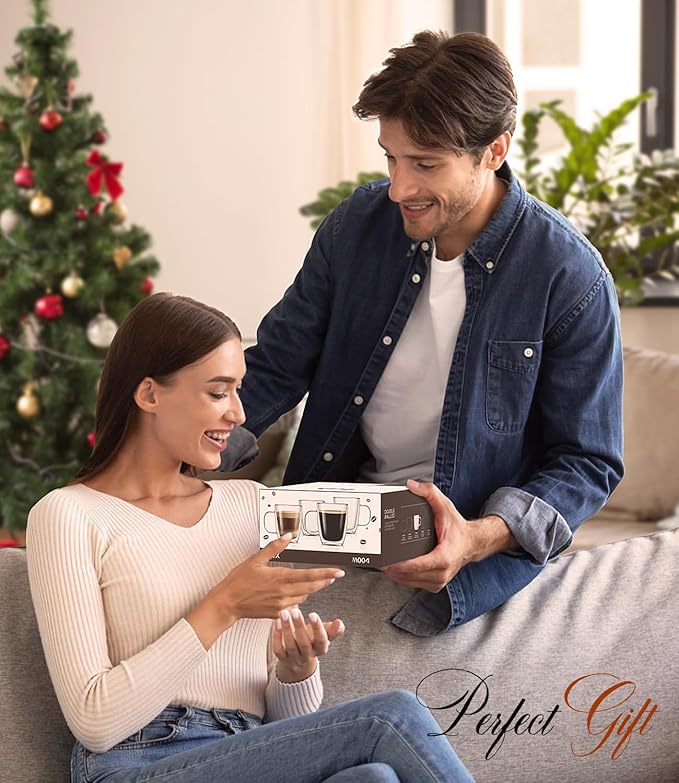 OJA Double Walled Glass Coffee Mugs 12.5oz Hand Blown Clear Coffee Cups Set of 4, Heat Resistant for Cappuccino, Tea, Latte, Espresso, Americano Insulated Borosilicate Glass with Handle